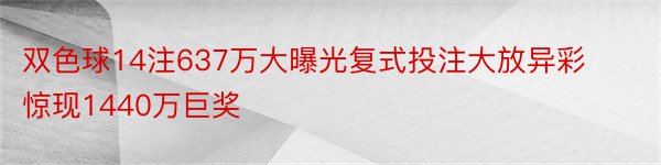 双色球14注637万大曝光复式投注大放异彩惊现1440万巨奖