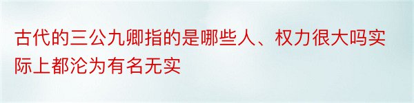 古代的三公九卿指的是哪些人、权力很大吗实际上都沦为有名无实