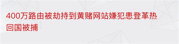 400万路由被劫持到黄赌网站嫌犯患登革热回国被捕