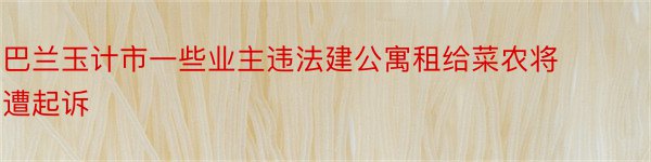 巴兰玉计市一些业主违法建公寓租给菜农将遭起诉