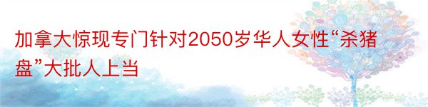 加拿大惊现专门针对2050岁华人女性“杀猪盘”大批人上当