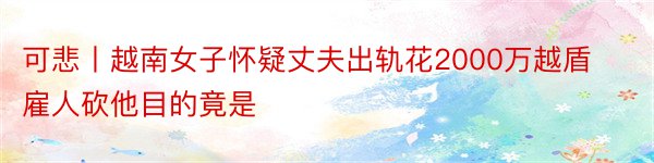 可悲丨越南女子怀疑丈夫出轨花2000万越盾雇人砍他目的竟是