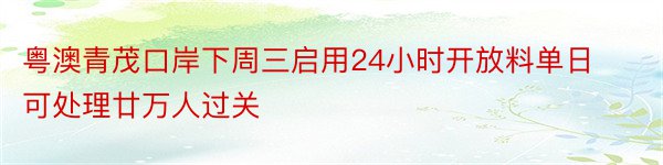 粤澳青茂口岸下周三启用24小时开放料单日可处理廿万人过关