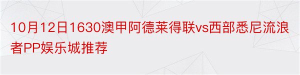 10月12日1630澳甲阿德莱得联vs西部悉尼流浪者PP娱乐城推荐