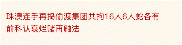 珠澳连手再捣偷渡集团共拘16人6人蛇各有前科认衰烂赌再触法