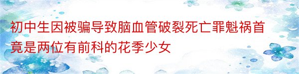 初中生因被骗导致脑血管破裂死亡罪魁祸首竟是两位有前科的花季少女