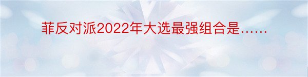 菲反对派2022年大选最强组合是……