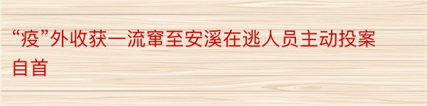 “疫”外收获一流窜至安溪在逃人员主动投案自首